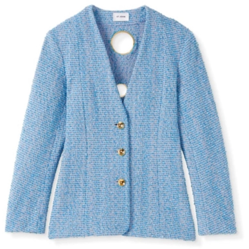NWT STUNNING $2295.00 ST. JOHN Tweed Grommet Blazer in Lilac/Cornflower, size 2